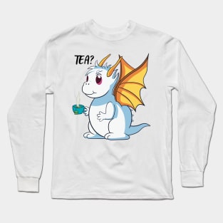 Cute Dragon with Cup of Tea Long Sleeve T-Shirt